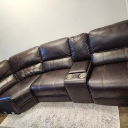 Like New- 4 Piece Brown Leather Modular Sectional 