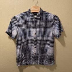 Men’s XL Tommy Bahama 100% Silk Black Blue Gray Geometric Plaid Shirt