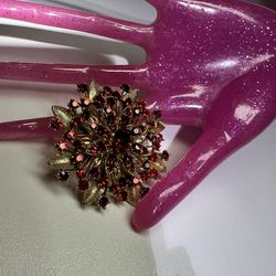 Vintage Rhinestones Brooch Pin Red color