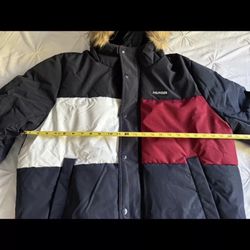 SHIPPING ONLY - Men’s Extra Large XL Tommy Hilfiger Fur Hood Red Puffer Jacket - Style 152AP858