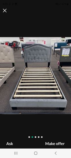 Twin Size Grey Platform Bed With Orthopedic Mattress Included