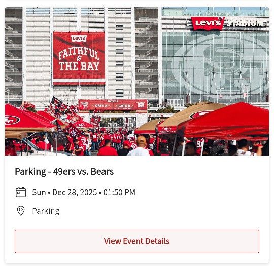 49ers Vs Bears Blue Lot Parking Pass (Tailgating Allowed)