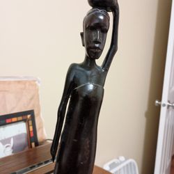 Vintage Carved African Figural Ebony Statue 