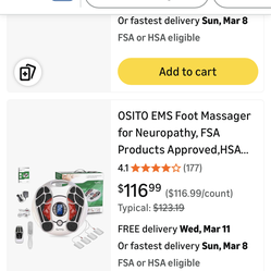 OSITO EMS Foot Massager for Neuropathy, FSA Products Approved,HSA Foot Circulation Stimulator, FSA Massager for Circulation and Pain Relief, 25 Modes 