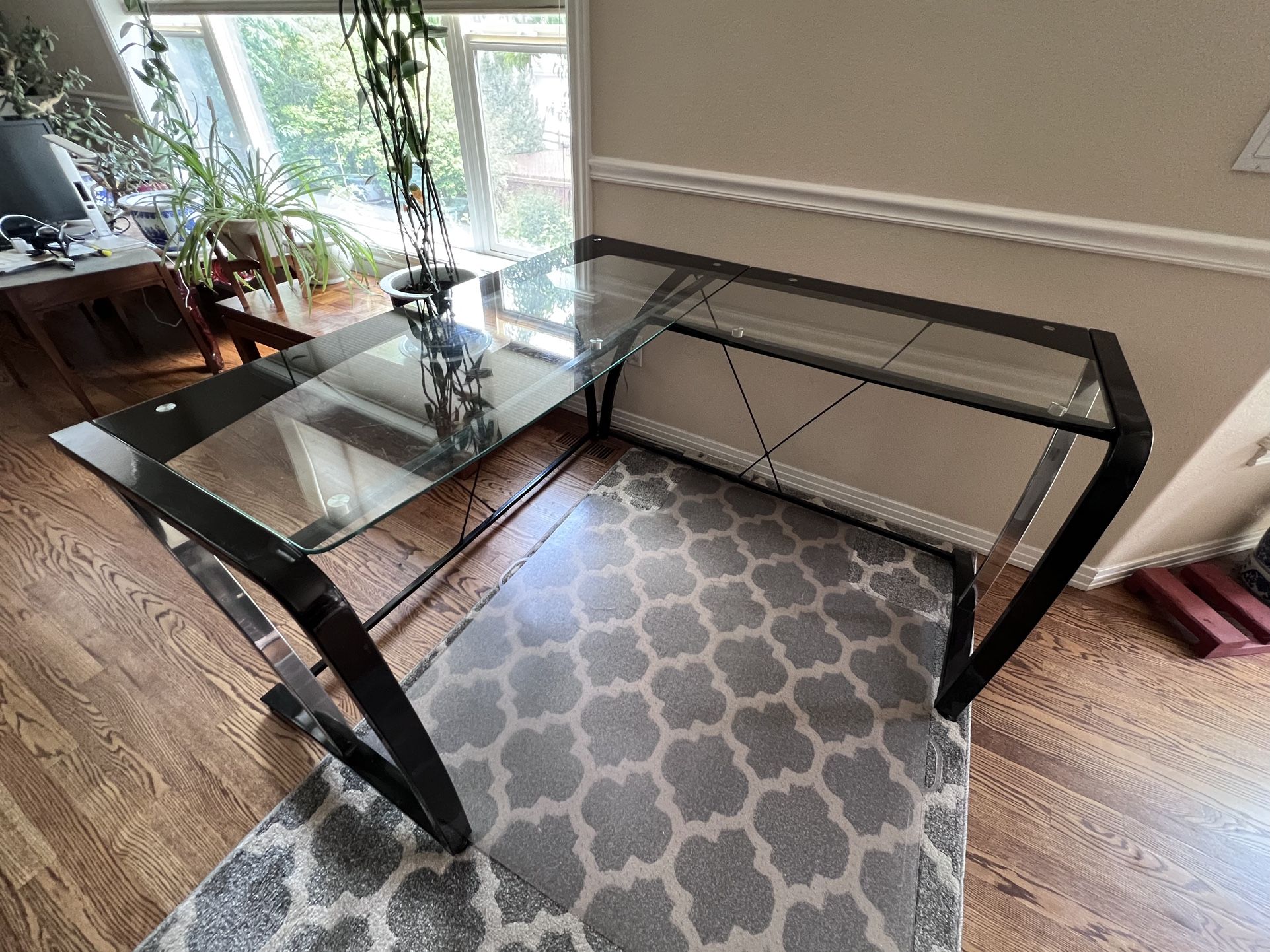 Clear Glass L Shaped Computer Desk