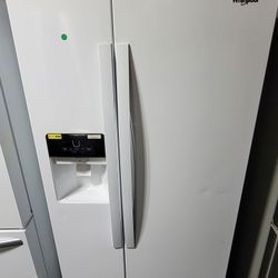White Whirlpool 33" Wide Apartment Size Side By Side Refrigerator Through Door Water And Ice Dispenser 