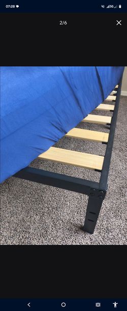 1 Year Old Organic Naturepedic King Bed with Wooden Slat Metal Frame Base