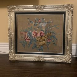 Beautiful Wood Frame With Hand Made Embroidery And Cover Glass 