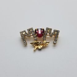 Mom pin/brooch ruby heart gold angel