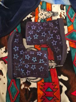 Purple Suede Boots with Iridescent Star Print