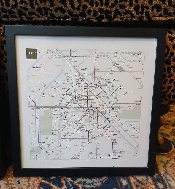FRAMED UNDER GLASS. PRINT OF PARIS METRO MAP. - $15 (Washington Park, i25 and Alameda, Denver)