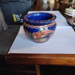 Mid 20th Century Chinese Satsuma Dark Cobalt Blue Glaze And Gilt Vase