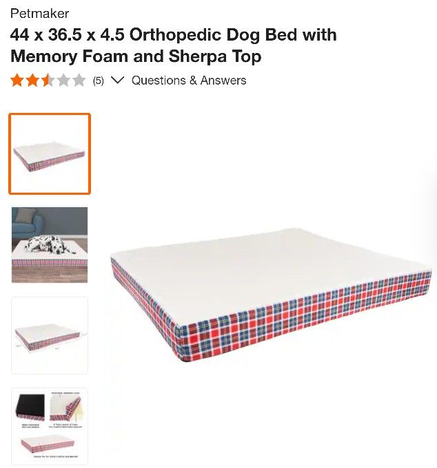 Petmaker Orthopedic dog Bed memory Foam Sherpa Top