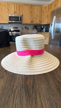 A. Ew Day Target Straw Fedora Sun Hat w/ Hot Pink Band - S/M - New with Tags