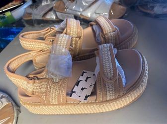 Platform Raffia Sandals with Velcro Straps