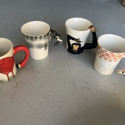 Set of 4 Animal Handle Mugs