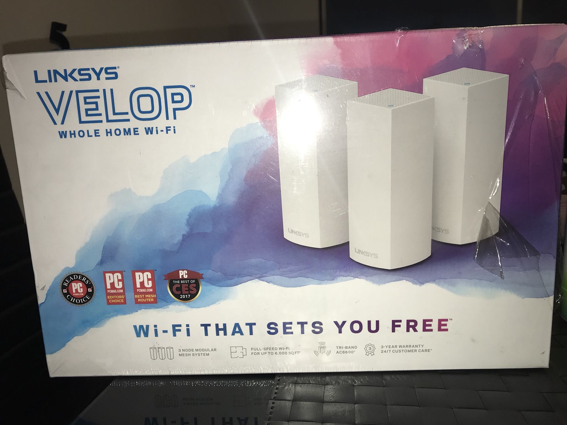 Linksys Velop Tri-band AC6600 Whole Home WiFi Mesh System 3-Pack (WHW0303) with Linksys DOCSIS 3.0 16x4 Cable Modem (CM3016) Bundle