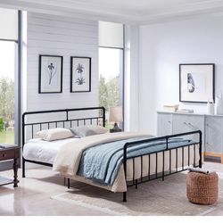 Black Metal  California King (72" x 84")bad Frame with Headboard, Footboard, Matte Finish, Modern Style