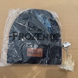 Disney Frozen II Black Beanie Hat And Light Up Castle Keychain 