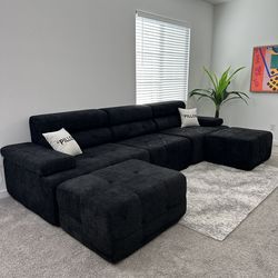Large 5-Piece Charcoal Black Modular Sectional Sofa Couch