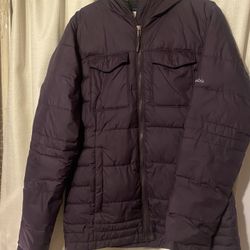 Women Small Columbia Winter Jacket 4 Pocket Hooded Zip Up Coat Purple N Black 