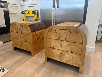 Vintage burlwood waterfall side tables nightstands