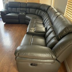 New Reclining Sectional.  Grey Or Ink Blue Gel Leatherette.  123” X 123”.  Free Delivery!