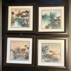 Japanese Watercolor Original Paintings Four Seasons Framed Series Paintings