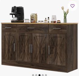 53' Large Sideboard Cabinet w/4 Doors &3 Drawers, Farmhouse Buffet Table Coffee Bar Kitchen NEW
