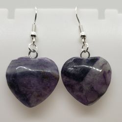 Natural Heart Fluorite Silver Earrings 