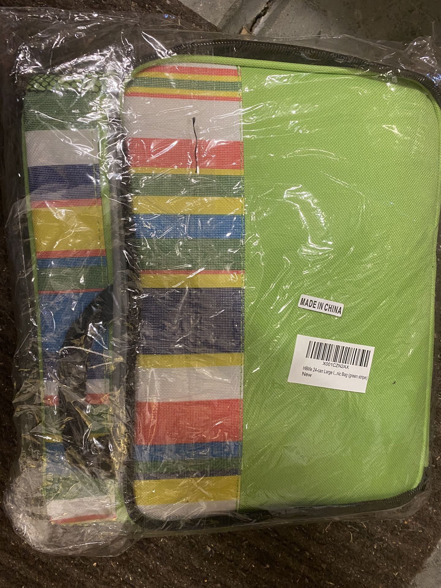 24-can Large Insulated Lunch Tote Cooler Bag Outdoor Picnic Bag with Shoulder Strap for Grocery, Camping, Car (Green Stripe)