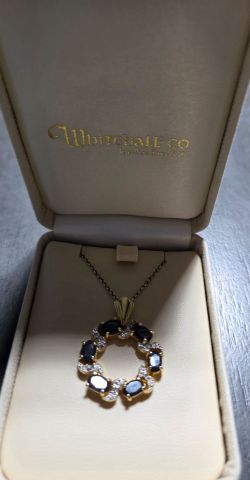 Large sterling silver sapphire necklace