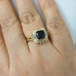 Blue Sapphire And Czs Gold Plated Ring Size 8