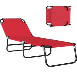 Outsunny Folding Chaise Outdoor Lounge Chair with 5-Level Back, Red - Brand New in Box