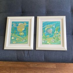 Foil Framed Fish Art  Frame Size 9.75 x 11.75