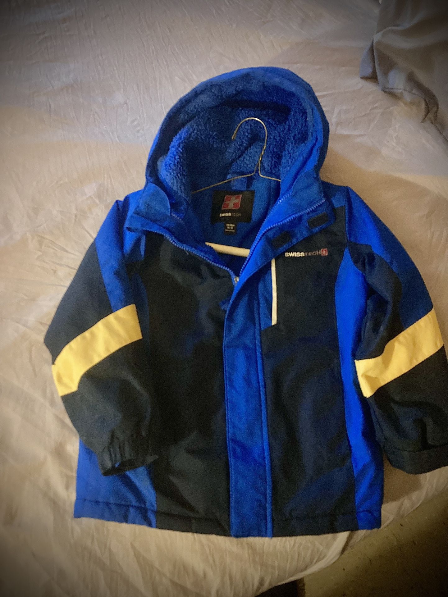 Swiss Tech Blue Fleece Lined  Jacket Coat W/Hood Boys 4-5 Xs 