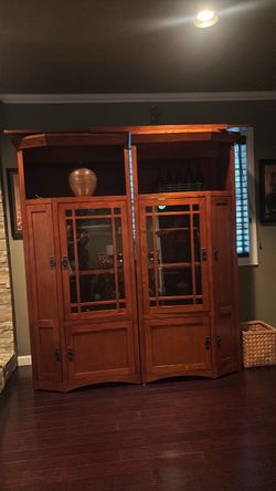 Mission Style Wood Display Cabinet Set