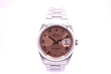 Rolex Datejust 36mm Steel Pink Roman Dial Smooth Bezel Oyster Bracelet - 16200