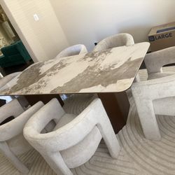 Marble Dining Table & 6 Stain Restraint Chairs