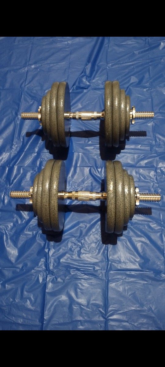 CAST IRON ADJUSTABLE DUMBBELLS SET.