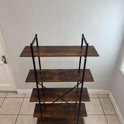 Industrial 5-Tier Bookshelf – Rustic Wood & Metal Bookcase