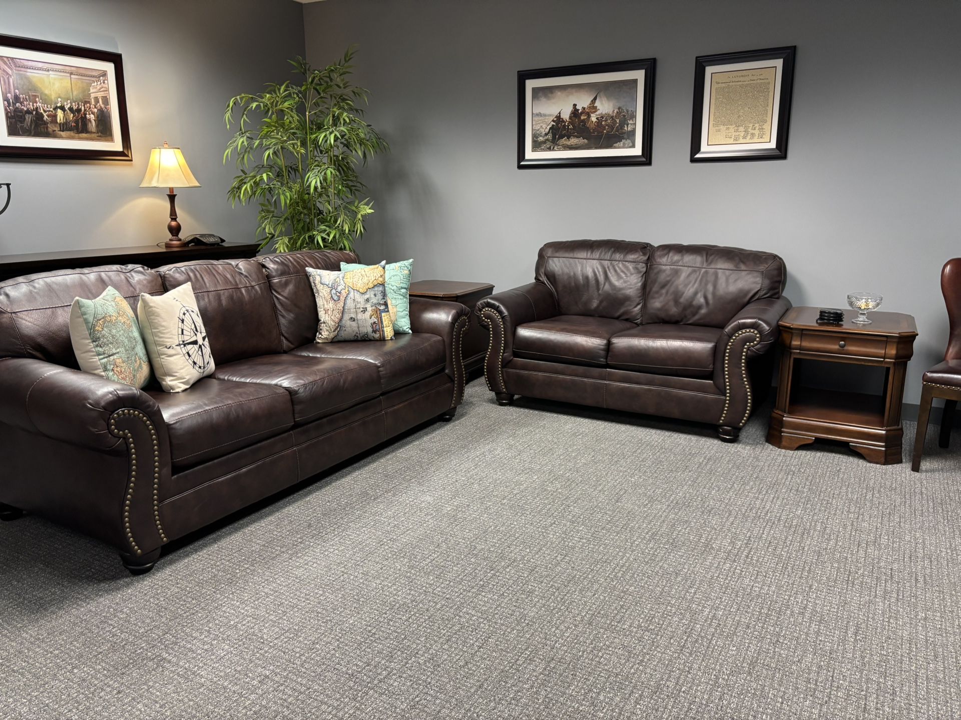 Family Room Leather Sofa Loveseat Set Coffee Table And End table