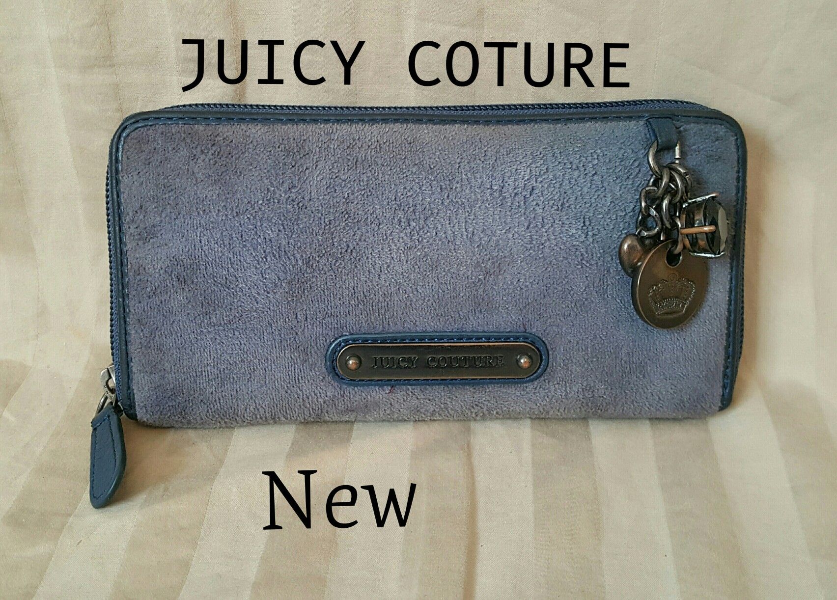 New JUICY COUTURE Velour & Leather Long Wallet