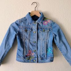 GAP Cute Girl's Embroidered Floral Jean Jacket