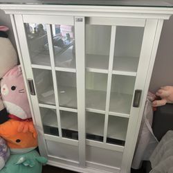 White Sliding Glass Doors Shelf Bookcase 