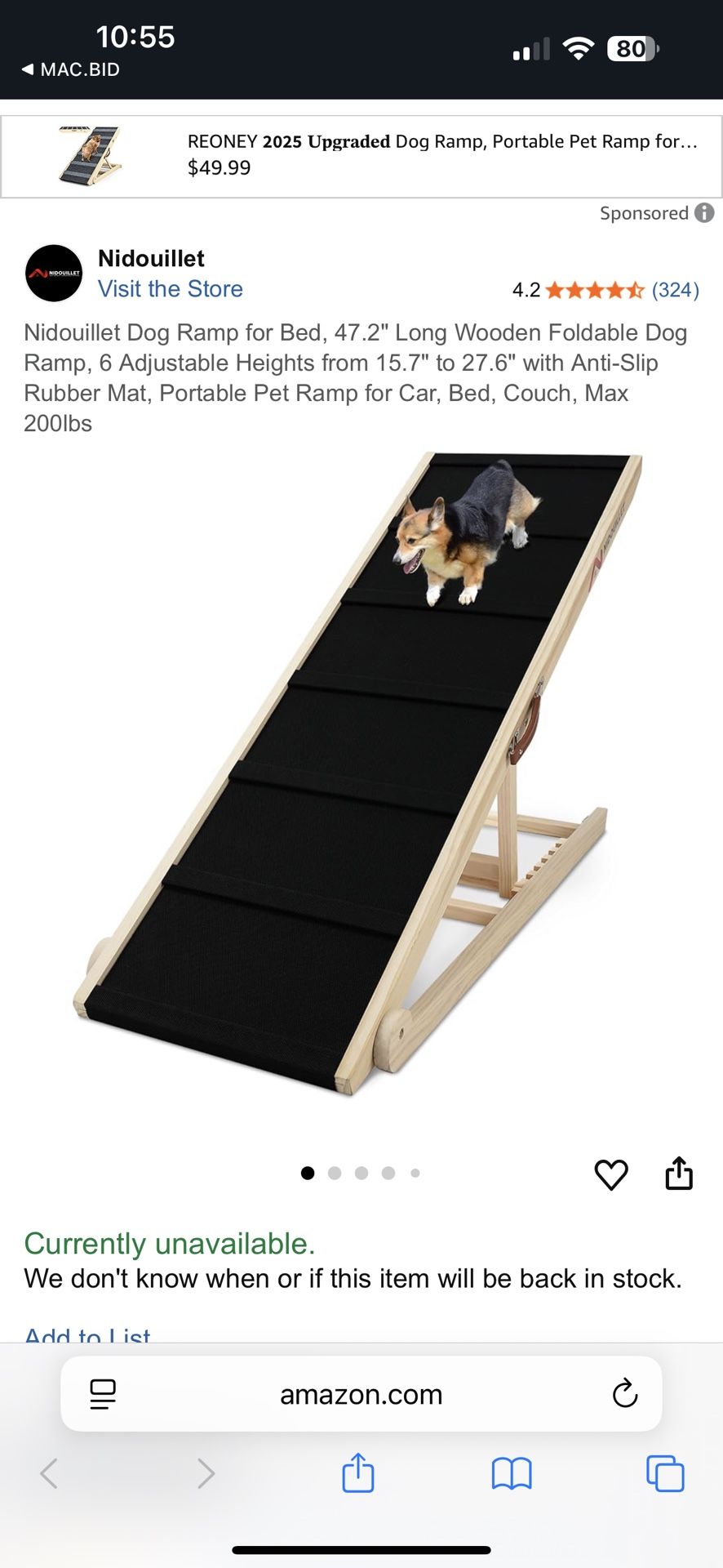 New Open Box 47 Inches Long Wood Dog Ramp Stairs