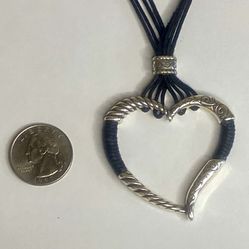 Brighton Vintage Necklace Large Heart 4 Leather Strips