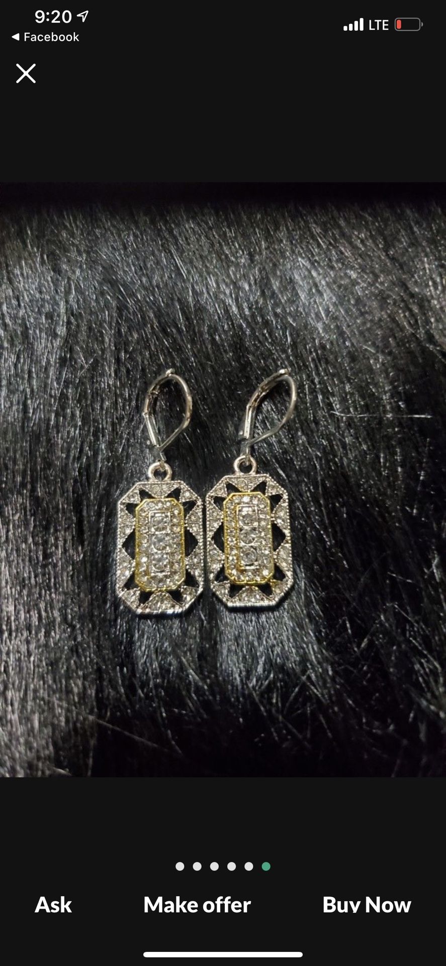 Sterling Silver 14k YellowGold & Gemstone Art Deco Style Drop Earrings  With Diamond Accents