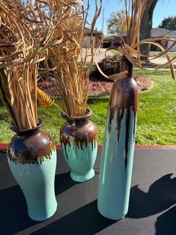 Set of 3 Ceramic Drip Glaze Vases