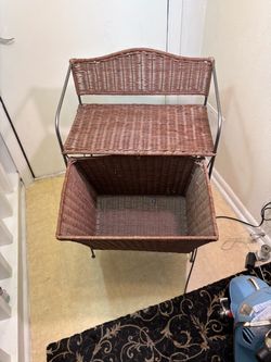 Wicker and Metal Storage Side Table